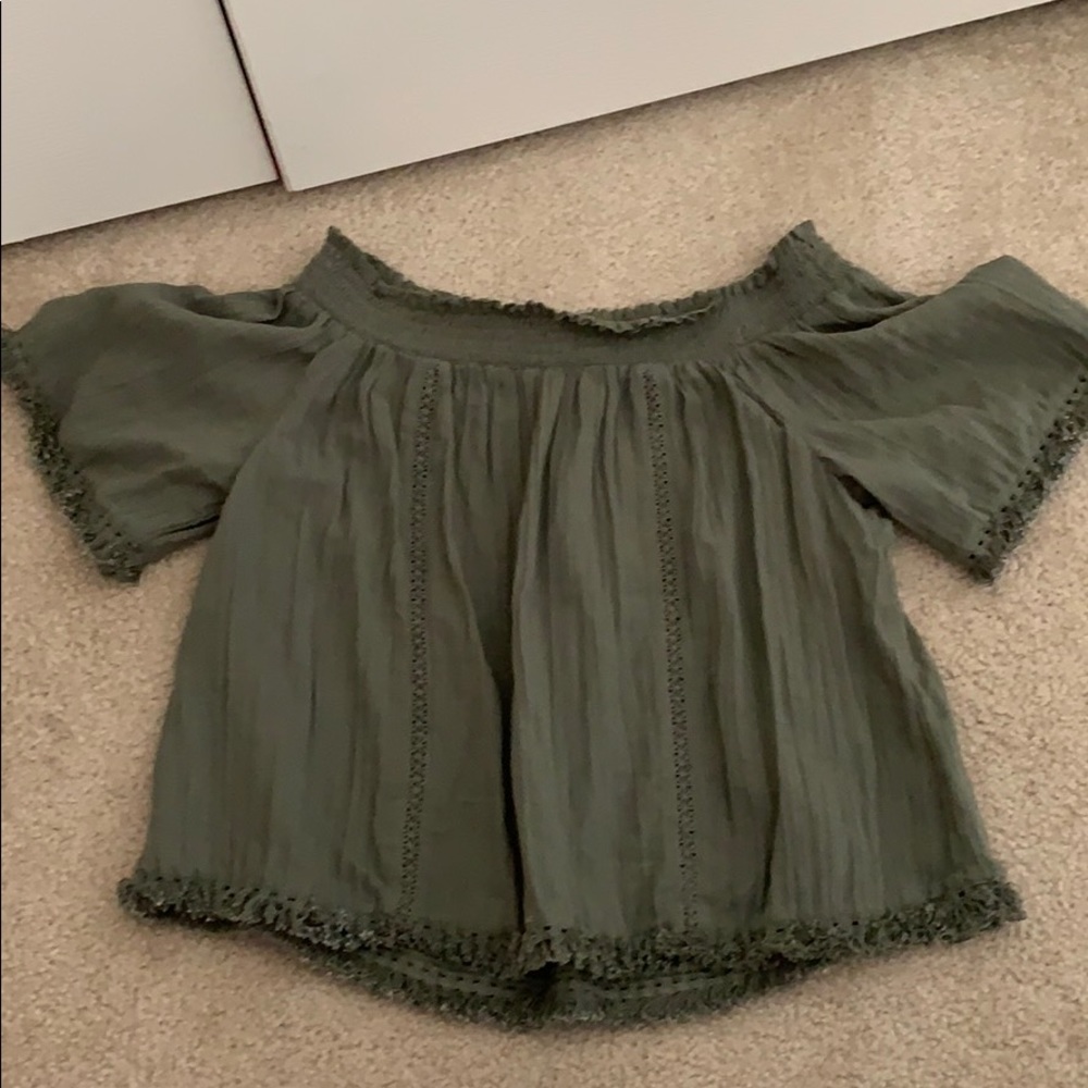 Off shoulder green top
